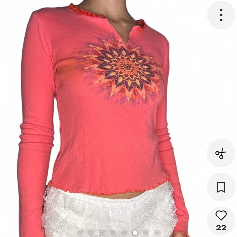 FANG y2k peach long sleeve tee ruffle trim - Picture 6 of 8
